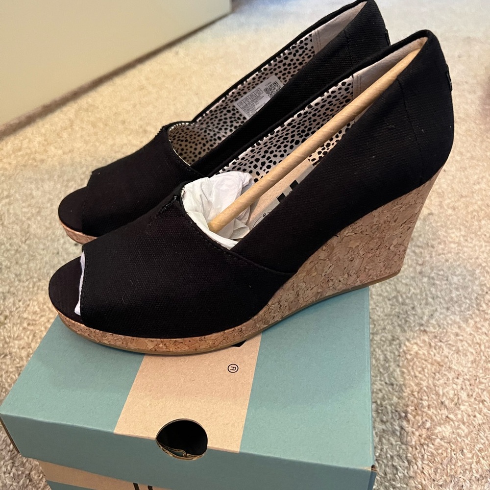 Tom’s Black Wedge Peep Toe Shoes